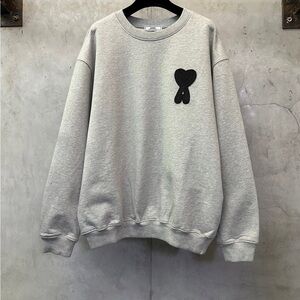 Gray Crewneck Sweater with Black Patch